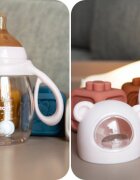 Kidnort Biberon cu tetina anti-colici debit variabil Jordbaer Pink 240ml de la 6 luni echipat cu Pai cu bila gravitationala si maner ergonomic detasabil