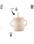 Kidnort Cana din silicon pentru copii cu manere laterale pai flexibil si capac anti-scurgere 200 ml Retter Mjolk Bej