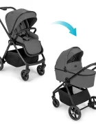 Kidnort Carucior 2 in 1 pentru copii Alskar dark gray cu Landou pliabil capotina extensibila spatar reglabil si suport de picioare ajustabil 0 Luni+ 22kg