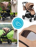 Kidnort Carucior pentru copii Alskar beige 6-48 luni pana la 22 kg bara de protectie detasabila capotina extensibila spatar si suport pentru picioare reglabile cu geanta si accesorii incluse