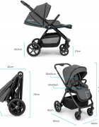 Kidnort Carucior pentru copii Alskar beige 6-48 luni pana la 22 kg bara de protectie detasabila capotina extensibila spatar si suport pentru picioare reglabile cu geanta si accesorii incluse