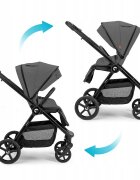 Kidnort Carucior pentru copii Alskar dark gray 6-48 luni pana la 22 kg bara de protectie detasabila capotina extensibila spatar si suport pentru picioare reglabile cu geanta si accesorii incluse