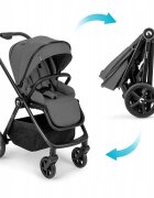 Kidnort Carucior pentru copii Alskar dark gray 6-48 luni pana la 22 kg bara de protectie detasabila capotina extensibila spatar si suport pentru picioare reglabile cu geanta si accesorii incluse