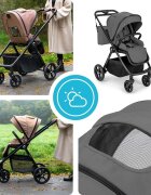 Kidnort Carucior pentru copii Alskar dark gray 6-48 luni pana la 22 kg bara de protectie detasabila capotina extensibila spatar si suport pentru picioare reglabile cu geanta si accesorii incluse