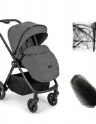 Kidnort Carucior pentru copii Alskar dark gray 6-48 luni pana la 22 kg bara de protectie detasabila capotina extensibila spatar si suport pentru picioare reglabile cu geanta si accesorii incluse