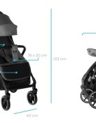 Kidnort Carucior pentru copii Fjallrav Black cu pliere compacta suspensie integrala spatar si viziera reglabile pana la 22 kg accesorii incluse suport pentru pahar husa transport