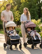 Kidnort Carucior pentru copii Fjallrav Mocha Mousse cu pliere compacta suspensie integrala spatar si viziera reglabile pana la 22 kg accesorii incluse suport pentru pahar husa transport