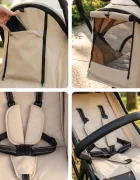 Kidnort Carucior pentru copii Fjallrav Mocha Mousse cu pliere compacta suspensie integrala spatar si viziera reglabile pana la 22 kg accesorii incluse suport pentru pahar husa transport