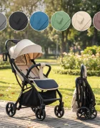 Kidnort Carucior pentru copii Fjallrav Summer Sand cu pliere compacta suspensie integrala spatar si viziera reglabile pana la 22 kg accesorii incluse suport pentru pahar husa transport