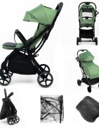 Kidnort Carucior pentru copii Fjallrav Verde cu pliere ultracompacta suspensie integrala spatar si viziera reglabile pana la 22 kg accesorii incluse suport pentru pahar husa transport