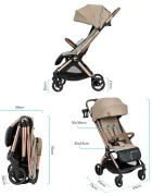Kidnort Carucior pentru copii Sjooter Beige pliabil compact spatar reglabil copertina pliabila si impermeabila UV50+ compatibil avion roti cu suspensie accesorii incluse pana la 22 kg
