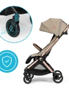 Kidnort Carucior pentru copii Sjooter Beige pliabil compact spatar reglabil copertina pliabila si impermeabila UV50+ compatibil avion roti cu suspensie accesorii incluse pana la 22 kg
