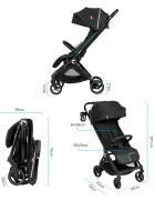 Kidnort Carucior pentru copii Sjooter Black pliabil compact spatar reglabil copertina pliabila si impermeabila UV50+ compatibil avion roti cu suspensie accesorii incluse pana la 22 kg