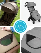 Kidnort Carucior pentru copii Sjooter Grey pliabil compact spatar reglabil copertina pliabila si impermeabila UV50+ compatibil avion roti cu suspensie accesorii incluse pana la 22 kg