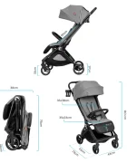 Kidnort Carucior pentru copii Sjooter Grey pliabil compact spatar reglabil copertina pliabila si impermeabila UV50+ compatibil avion roti cu suspensie accesorii incluse pana la 22 kg