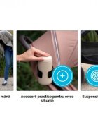 Kidnort Carucior pentru copii Snougle Black autofold pliabil cu o singura mana ferestre de ventilatie pana la 22 kg cu suspensii accesorii practice incluse