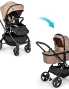Kidnort Carucior reversibil 2 in 1 pentru copii Isbjorn Mocha Mousse pliere compacta spatar si viziera reglabile roti cu suspensii pana la 22 kg Landou inclus