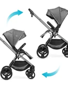 Kidnort Carucior reversibil pentru copii cu pliere compacta spatar si viziera reglabile Isbjorn Arctic Grey pana la 22 kg roti cu suspensii accesorii incluse suport pentru pahar