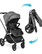 Kidnort Carucior reversibil pentru copii cu pliere compacta spatar si viziera reglabile Isbjorn Arctic Grey pana la 22 kg roti cu suspensii accesorii incluse suport pentru pahar