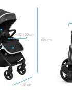Kidnort Carucior reversibil pentru copii cu pliere compacta spatar si viziera reglabile Isbjorn Black pana la 22 kg roti cu suspensii accesorii incluse suport pentru pahar