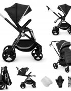 Kidnort Carucior reversibil pentru copii cu pliere compacta spatar si viziera reglabile Isbjorn Black pana la 22 kg roti cu suspensii accesorii incluse suport pentru pahar