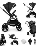 Kidnort Carucior reversibil pentru copii cu pliere compacta spatar si viziera reglabile Isbjorn Black pana la 22 kg roti cu suspensii accesorii incluse suport pentru pahar