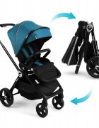 Kidnort Carucior reversibil pentru copii cu pliere compacta spatar si viziera reglabile Isbjorn Blue pana la 22 kg roti cu suspensii accesorii incluse suport pentru pahar