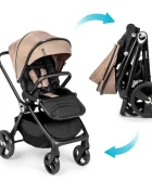 Kidnort Carucior reversibil pentru copii cu pliere compacta spatar si viziera reglabile Isbjorn Mocha Mousse pana la 22 kg roti cu suspensii accesorii incluse suport pentru pahar