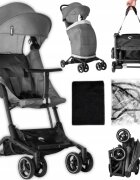 Kidnort Carucior sport pentru copii Snopetrel Grey ultracompact pentru avion cu roti moi din EVA cu geanta de transport husa de picioare si accesorii incluse pana la 22 kg
