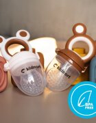 Kidnort Dispozitiv de hranire si jucarie de dentitie 2 in 1 Tannleke portabil sterilizabil fabricat din silicon medical + PU recomandat de la 4 luni Brown