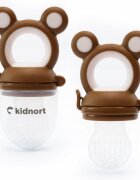 Kidnort Dispozitiv de hranire si jucarie de dentitie 2 in 1 Tannleke portabil sterilizabil fabricat din silicon medical + PU recomandat de la 4 luni Brown