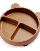 Kidnort Farfurie din silicon cu 3 compartimente si ventuza Retter Brun