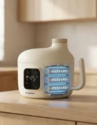 Kidnort Incalzitor de mancare si bauturi pentru copii Kjokken Beige capacitate 400 ml cu acumulator 10.8 V USB-C capac sigilat putere 18 W