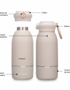 Kidnort Incalzitor portabil pentru biberoane Beige 100W acumulator 5200 mAh incarcare USB-C otel inoxidabil SUS316 fara BPA functie dezinfectare 65C capacitate 500 ml