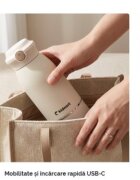 Kidnort Incalzitor portabil pentru biberoane Beige 100W acumulator 5200 mAh incarcare USB-C otel inoxidabil SUS316 fara BPA functie dezinfectare 65C capacitate 500 ml