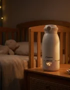 Kidnort Incalzitor portabil pentru biberoane Beige 100W acumulator 5200 mAh incarcare USB-C otel inoxidabil SUS316 fara BPA functie dezinfectare 65C capacitate 500 ml