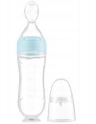 Kidnort Lingurita pentru copii din silicon cu rezervor gradat 90 ml si ventuza de prindere Retter Moln Blue