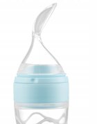 Kidnort Lingurita pentru copii din silicon cu rezervor gradat 90 ml si ventuza de prindere Retter Moln Blue