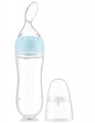 Kidnort Lingurita pentru copii din silicon cu rezervor gradat 90 ml si ventuza de prindere Retter Moln Blue