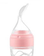 Kidnort Lingurita pentru copii din silicon cu rezervor gradat 90 ml si ventuza de prindere Retter Sommar Hjarta Pink