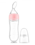 Kidnort Lingurita pentru copii din silicon cu rezervor gradat 90 ml si ventuza de prindere Retter Sommar Hjarta Pink
