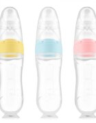 Kidnort Lingurita pentru copii din silicon cu rezervor gradat 90 ml si ventuza de prindere Retter Sommar Hjarta Pink