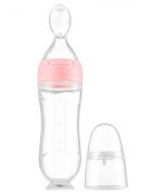 Kidnort Lingurita pentru copii din silicon cu rezervor gradat 90 ml si ventuza de prindere Retter Sommar Hjarta Pink