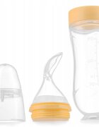 Kidnort Lingurita pentru copii din silicon cu rezervor gradat 90 ml si ventuza de prindere Retter Sommar Yellow