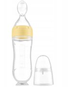 Kidnort Lingurita pentru copii din silicon cu rezervor gradat 90 ml si ventuza de prindere Retter Sommar Yellow