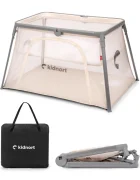 Kidnort Patut de calatorie 2 in 1 pentru copii Bleke Beige pliabil si portabil intrare laterala cu fermoar dimensiune 77 x 63.2 x 28 cm include geanta de transport