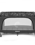 Kidnort Patut de calatorie cu saltea plasa de ventilatie roti usa cu fermoar si geanta de transport Grotta Dark Grey