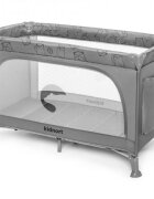 Kidnort Patut de calatorie cu saltea plasa de ventilatie roti usa cu fermoar si geanta de transport Grotta Light Grey