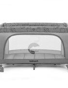 Kidnort Patut de calatorie cu saltea plasa de ventilatie roti usa cu fermoar si geanta de transport Grotta Light Grey