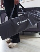Kidnort Patut de calatorie cu saltea plasa de ventilatie roti usa cu fermoar si geanta de transport Grotta Light Grey